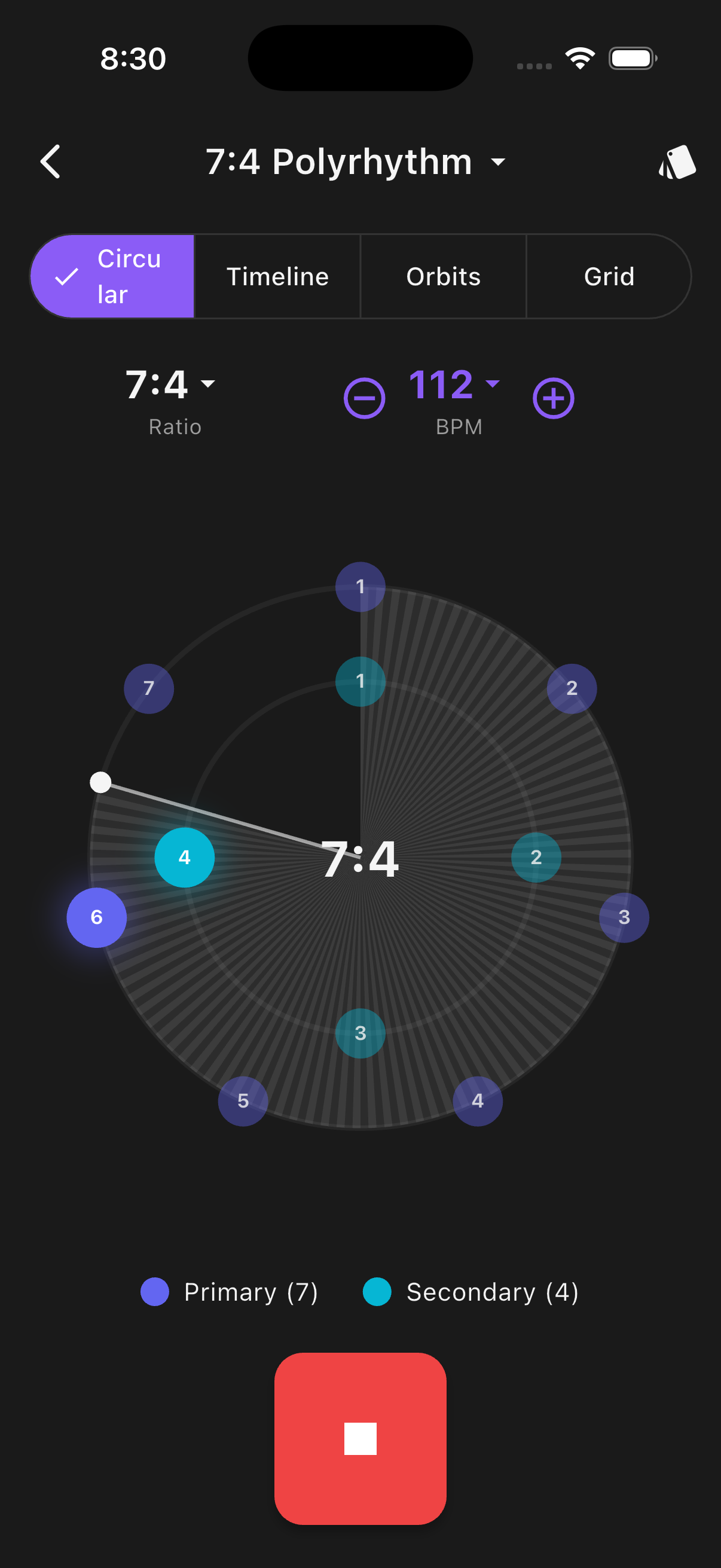 Circular polyrhythm visualizer