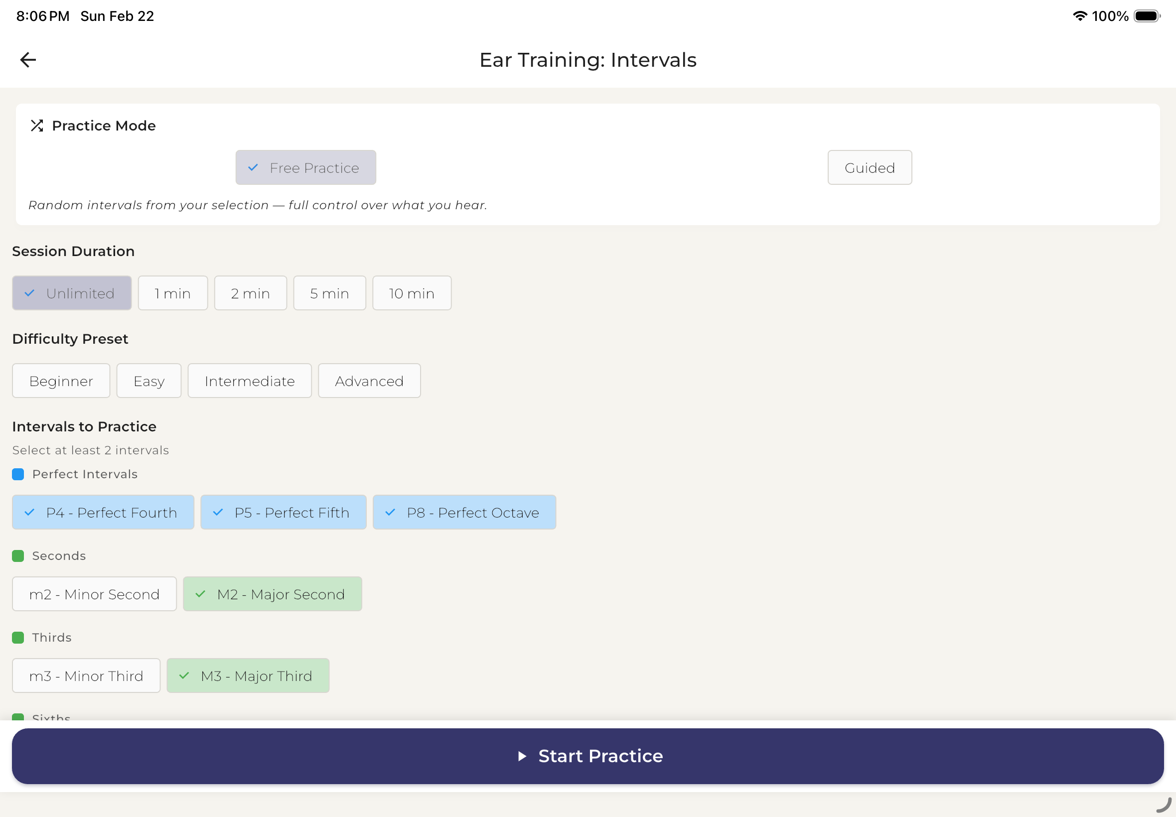 Ear training configuration
