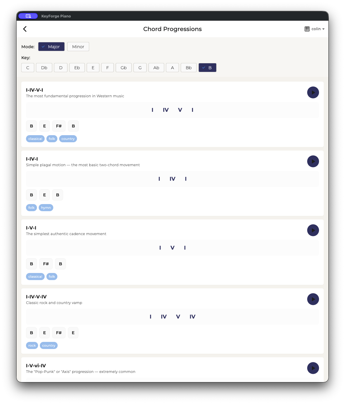 Chord Progressions reference tool